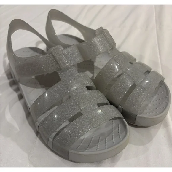 Crocs Kids Isabella Jelly Sandals Size Youth 3 Clear Glitter Silver Girls Shoes - Picture 3 of 4